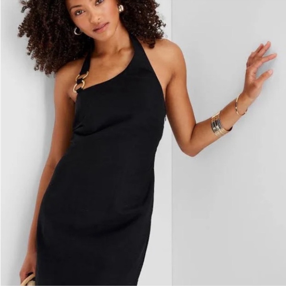 Future Collective Jenee Naylor Sleeveless Ring Detail Halter Mini Dress Black 17